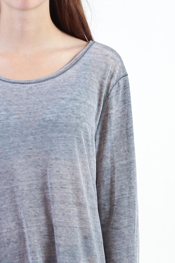 slouchy jersey dress 90s Gray Vintage Loungewear Midi Dress Semi Sheer Minimalist Long Sleeve Boho Y2K Knit Dress Sweatshirt Dress Medium L Black