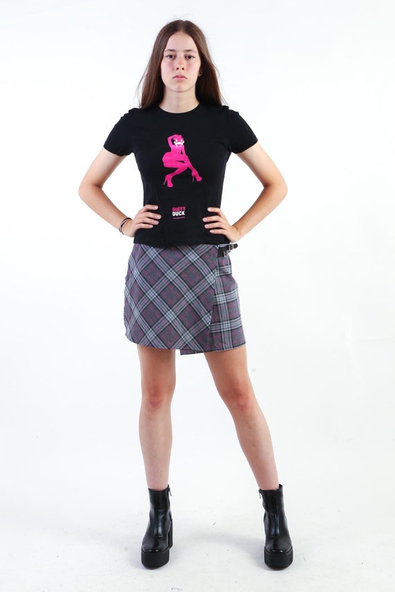 2000s Pink Plaid Wrap Mini Skirt Vintage Checkered Gr Gem