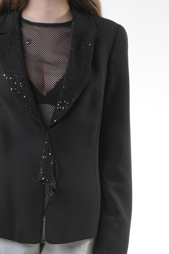 90's Black Wool Hourglass Blazer Jacket with Pink Silk Satin Lapels and Cuffs by Escada Couture main image 0