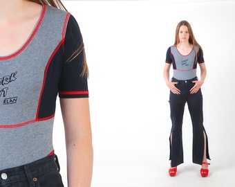 90s Color Block Leotard Short Sleeve Bodysuit Top One Piece Grey Body Suit Aerobics Scoop Neck Cotton Retro 80s Work Out Vintage 1990s S M