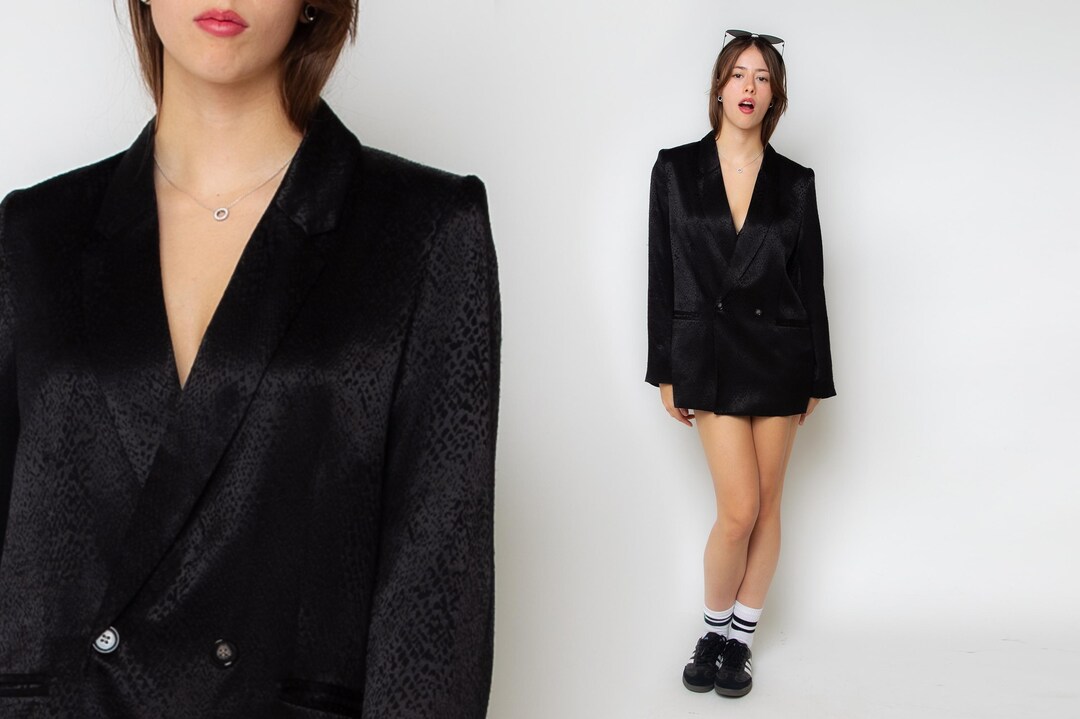 90’s Show Stopping Black Blazer Adorned with Hanging Jewel Back by Stazzo
