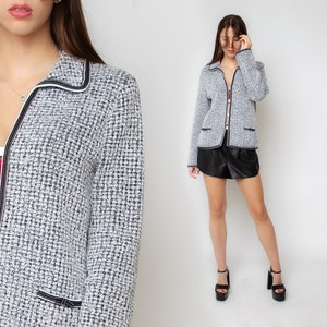 ESCADA Jacket Black and White Boucle Jacket 90s Vintage Tweed 00s Wool Blazer 1990s Preppy High Fashion Designer Cocktail Party Coat L XL