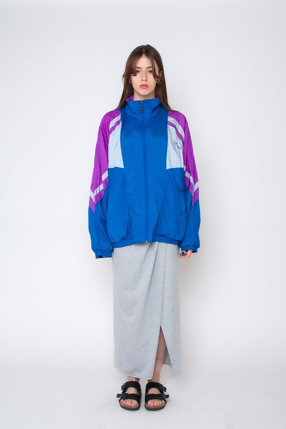 80s Colorblock Windbreaker Blue Purple Shell Jacket Oversized