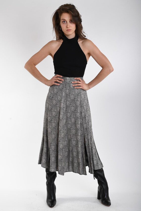 1980s Black and White Paisley Print Maxi Skirt – … - image 2