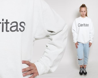 1980s CARITAS Sweatshirt – Vintage 80s White Crewneck Pullover Slouchy Top Oversized Sports Men Streetwear Old School Sweater Size S M  L
