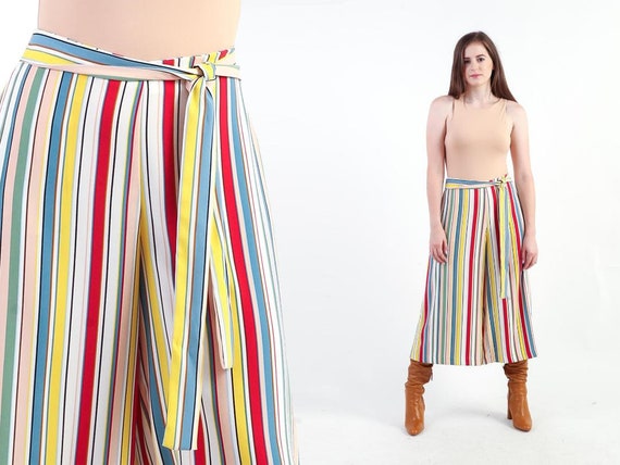 1990s Red Striped Palazzo Pants - Vintage Capri 9… - image 1