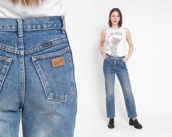 80s Wrangler Jeans Vintage Straight Leg Cowboy Cut Tapered Leg Western 1980s High Rise Waist Denim Pants Blue Retro Streetwear Size 30x34 S
