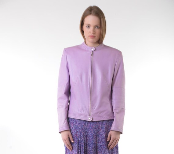 Escada Lilac Leather Jacket Purple Designer Jacket Minimalist Zip Front Pastel 90s Vintage Y2K Large