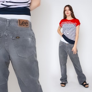 Lee Cordhose Vintage Boyfriend Grau Mom Hose High Waist 90er Hipster Gerade Spitzkegel Boho Baggy Preppy 1990s Männer Cords 34 x 34