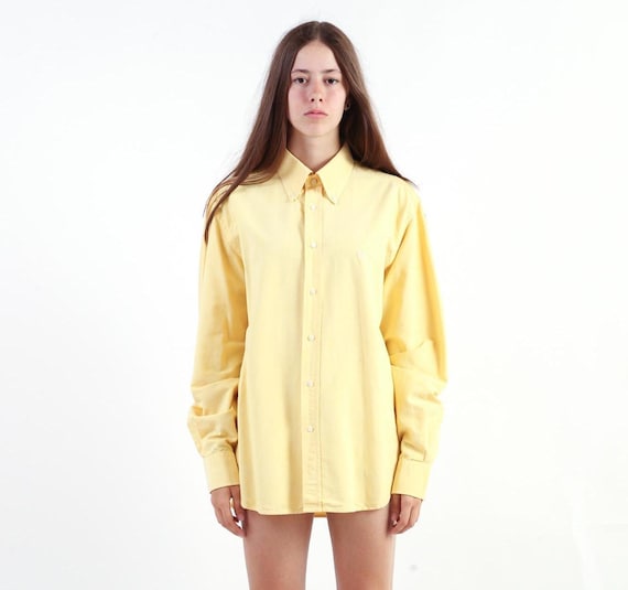 Sergio Tacchini, Sergio Tacchini Pastel Yellow Cotton Shirt, 90s Oversized Preppy Top Mens XL