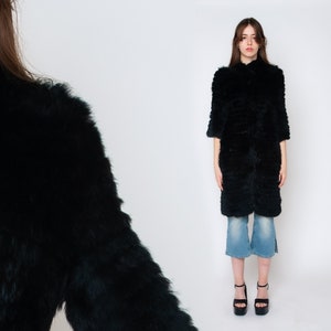 Y2K Black Fur COAT Vintage 2000's Fur Jacket Satin Belt Long Y2K Black Fur COAT Vintage 2000's Fur Jacket Satin Belt Long