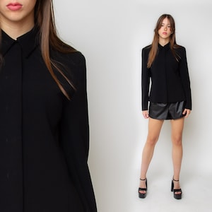 Jaren 90 zwarte blazer jaren 90 vintage getailleerde preppy minimalistische formele kraag jaren 00 zakelijke gotische blazer korte cocktailparty jas M L