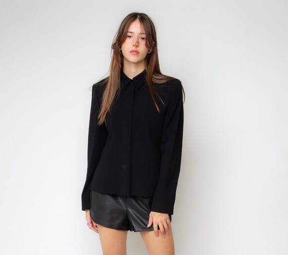 Vintage 90s Black Tailored Blazer Single Breasted Minimalist Office Goth Quiet Luxury Medium Large