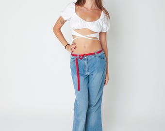 ESCADA Flared Jeans Vintage Y2K Low Rise Blue Bootcut Denim Pants Embroidered 40