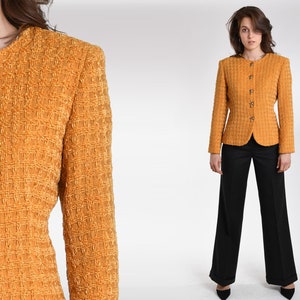 Emanuel Ungaro Blazer Vintage 90s Boucle Gold UNGARO Jacket Wool Fitted 1990s Designer Tailored Preppy Y2K Luxury Cocktail Evening Coat M