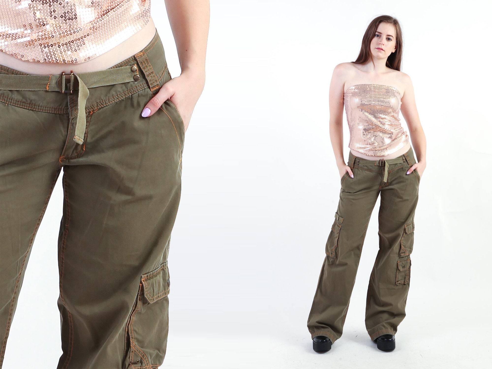 Bongo Bell Bottoms,Olive Green Fatigues,Vintage Canvas Flares,Army Work
