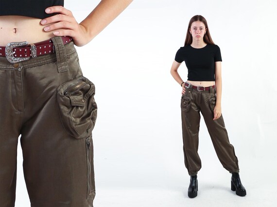 2000s Olive Cargo Pants Vintage 00s SATIN Military
