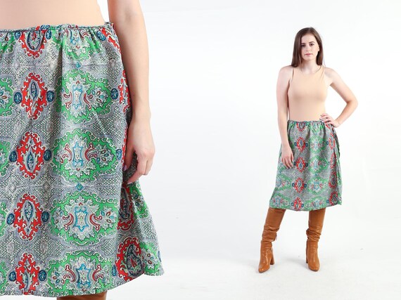 1960s Green Paisley Print Apron Skirt – Vintage 6… - image 1