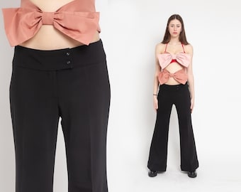 VINTAGE 90s 2000s Y2K Black Mid Low Rise FLARED Trouser Pants