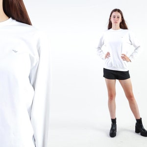 Armani Sweatshirt Vintage 90s White Crewneck Pullover 00s Sports Sweater Cotton 1990s ARMANI Jeans Jumper Hipster Long Sleeved Top S M L