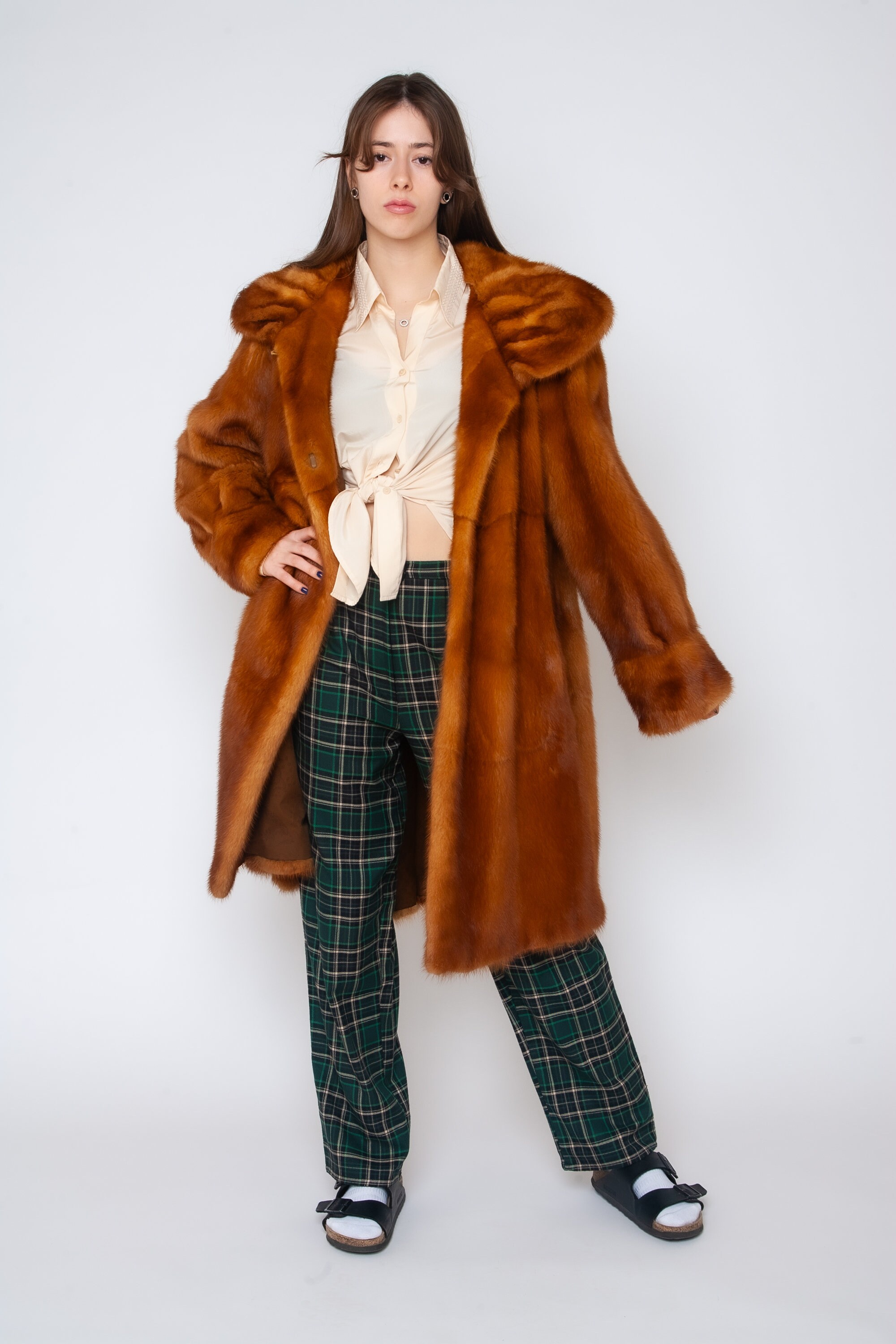 Veste Manteau Fourrure Renard Agneau Vintage Années 70-80 – Femme M, Grise, Doublée