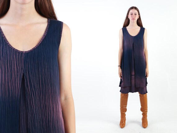 1980s Purple TIE DYE Dress Vintage 80s Shift Scoop