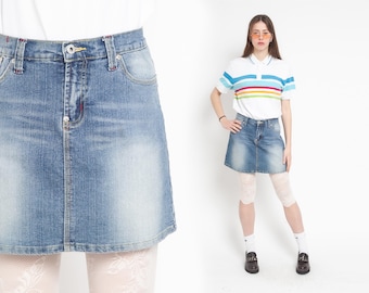 Y2K jeansrok denim minirok retro jaren 00 blauwe kokerrok lage taille jaren 90 grunge 5 zakken boho raver streetwear minirok vintage jaren 2000 S