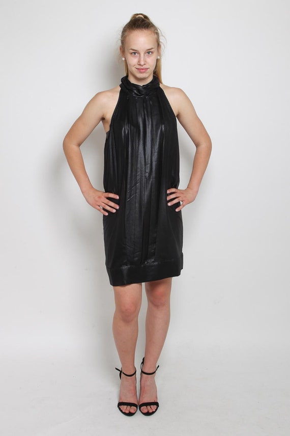 1990s Black Sheer Dress - Vintage 90s LBD Shiny S… - image 2
