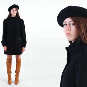 1980s Boucle Beret Black Wool Beret 80s Oversized French Vintage Hat Beret Cap Classic Hat Parisienne Black Wool Boho Winter Hat French Hat