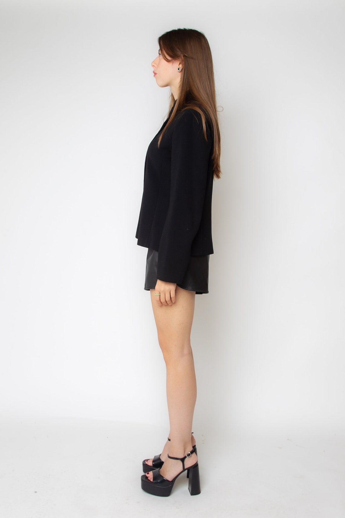 Vintage 90s Black Tailored Blazer Single Breasted Minimalist Office Goth Quiet Luxury Medium Large, photo 4 of 5
