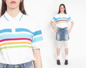 Vintage Y2K Green Blue Striped Quarter Zip Polo Shirt Size XXL by