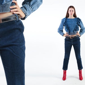 ESCADA Low Rise Ankle Jeans Blue Y2K Denim Pants Vintage 90s Boho Low Waist Designer 1990s Escada Jeans 00s Hippie Capri Dark Blue Jeans S M