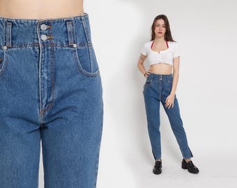 Vintage Wallys Jeans 80s Dark Wash Blue Mom Jeans High Waisted Denim Pants Tapered Retro Streetwear Carrot Jeans 1980s Size 30 Small M