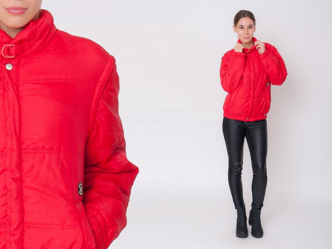red puffer ski jacket