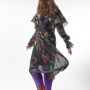 1970s METALLIC Floral Maxi Dress Vintage Purple Disco Garden Party 80s Sheer 70s Hippie Gauze Festival Slouchy Ruffled Bohemian Gown S M image 4