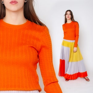 Orange Zopfmuster Pullover 80er Jahre Strick Top Zopfmuster Pullover Oma Pullover Boho Retro 60s Mod 1980er Jahre Pullover adrette Pullover Vintage S M