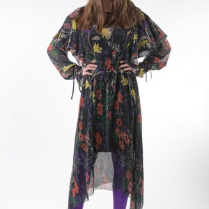 1970s METALLIC Floral Maxi Dress Vintage Purple Disco Garden Party 80s Sheer 70s Hippie Gauze Festival Slouchy Ruffled Bohemian Gown S M image 3