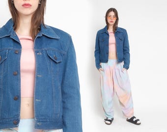 Chaqueta vaquera de los años 70, chaqueta vaquera azul, abrigo de motociclista retro, bolsillo en el pecho, cuello abotonado, estilo retro de los años setenta, básica, informal, vintage, años 70, talla pequeña, M