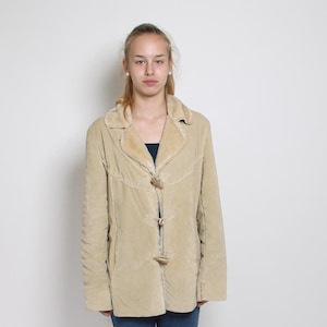 Jaren 80 plunjezak vintage sherpa jas crème faux schapenvacht Toggle jas faux suède winterjas Nordic teddy jas jaren 80 grote XL