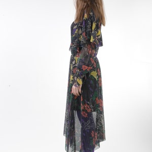 1970s METALLIC Floral Maxi Dress Vintage Purple Disco Garden Party 80s Sheer 70s Hippie Gauze Festival Slouchy Ruffled Bohemian Gown S M image 6