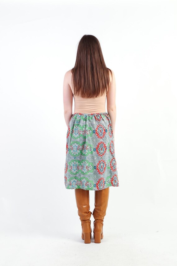 1960s Green Paisley Print Apron Skirt – Vintage 6… - image 4