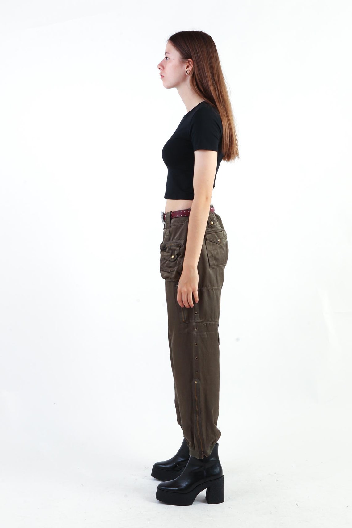2000s Olive Cargo Pants Vintage 00s SATIN Military Y2K Grunge | Etsy