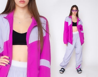 Roze lila trainingspak trainingspak sportset met rits jack trainingsbroek co-orde jaren 90 Y2K vintage oversized pasvorm sport luxe groot XL