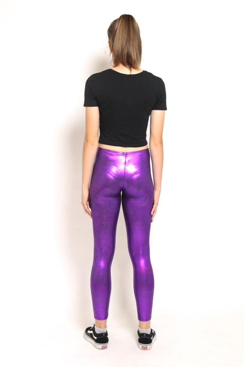 1980s Purple Leggings \u2013 80s Violet Shiny Skinny High Waisted Grunge 70s Disco Pants Madonna Boho Spandex Leggings Size S M