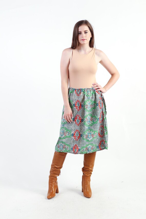 1960s Green Paisley Print Apron Skirt – Vintage 6… - image 2