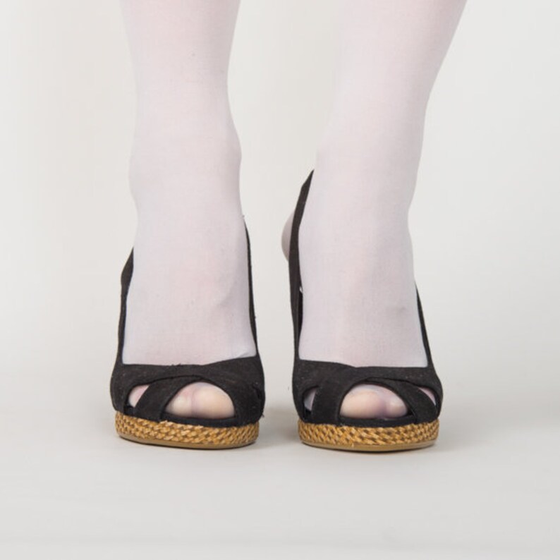 1990s Black Slingback Wedges Vintage 90s Platform Sandals | Etsy