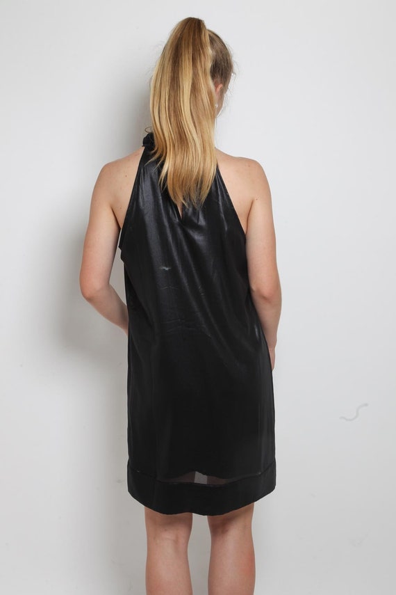 1990s Black Sheer Dress - Vintage 90s LBD Shiny S… - image 5