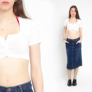 White Crop Cardigan 00s Cotton Knit Sweater Cropped Short Sleeve Sixties Bolero Preppy 80s Retro Knitwear Spring Girly Vintage 2000s S