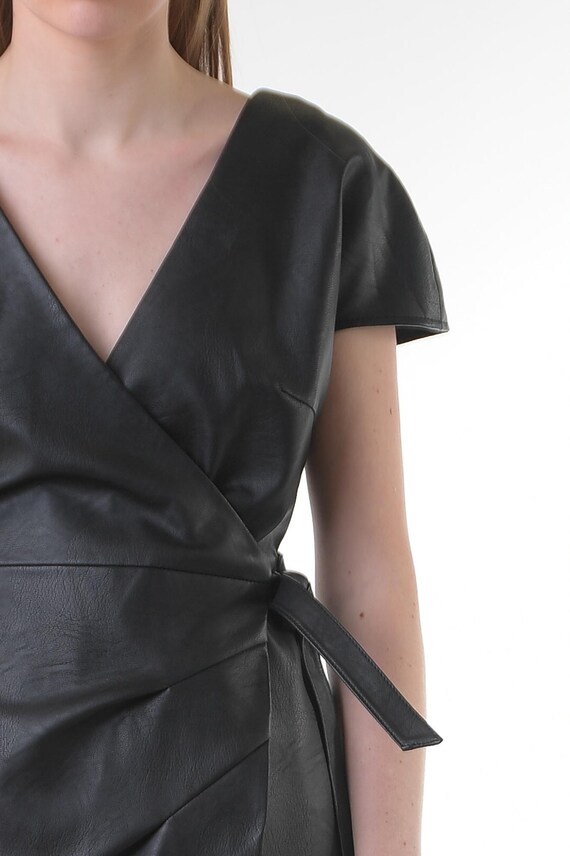 Black WRAP Dress 1980s Vintage 80s Vegan Faux Leather Deep V Neck LBD High  Waisted Retro Goth Grunge 80s Bohemian Party Mini Dress S M - Etsy