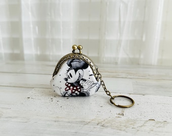 Strawberry Floral on Yellow Small Coin Purse Wallet With Keychain